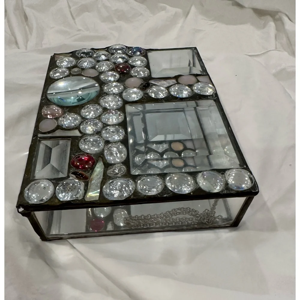 Abstract Bedazzled Hand Made Artisan 3D Mirrored Box